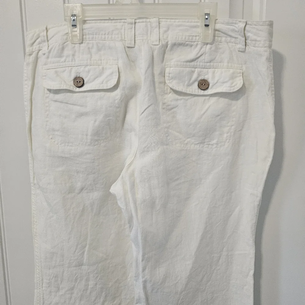 Banana Republic 100% Organic Linen Pants Cream Wide Leg Womens Size‎ 10 Coastal